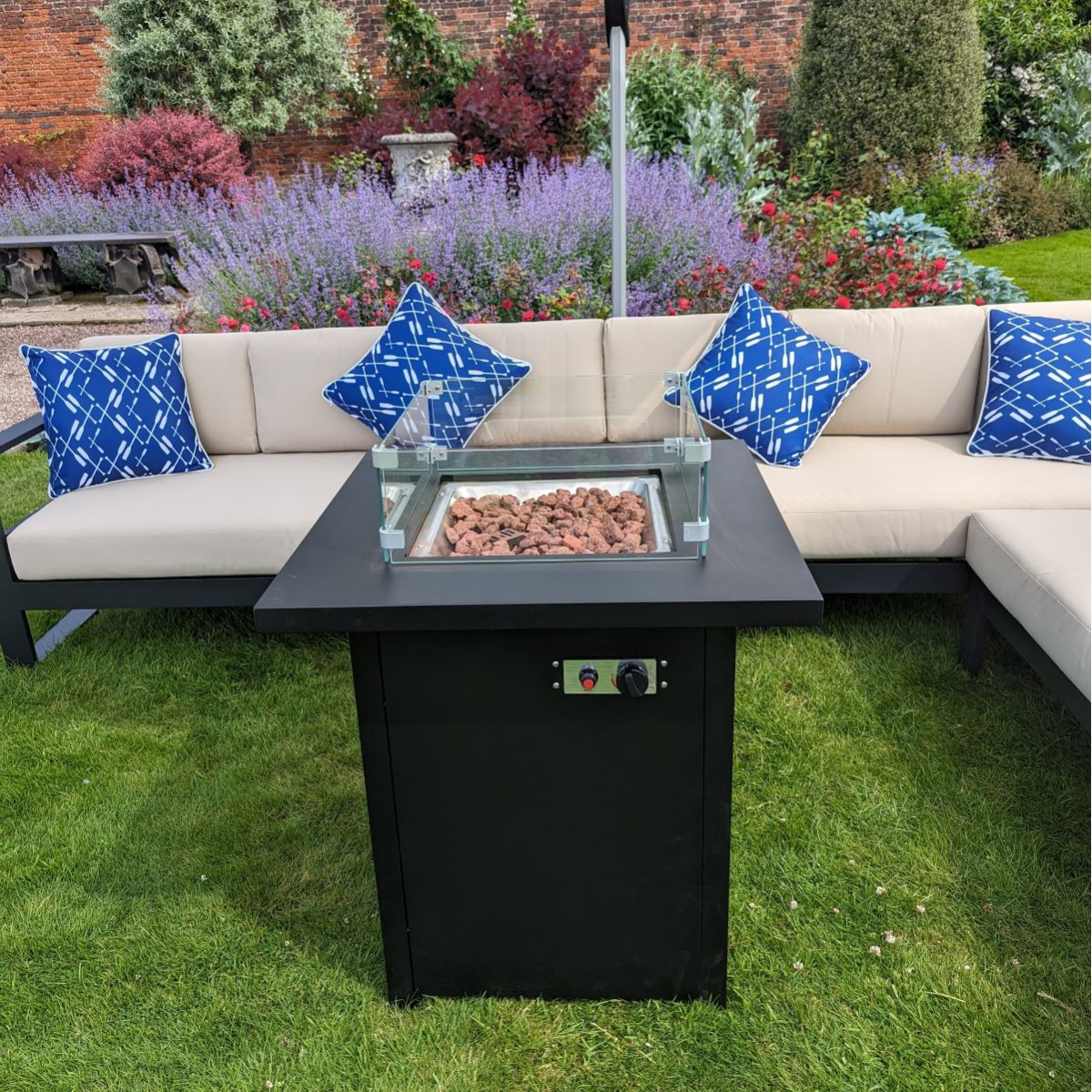 L-Shaped Sofa With Gas Fire Pit Table.  