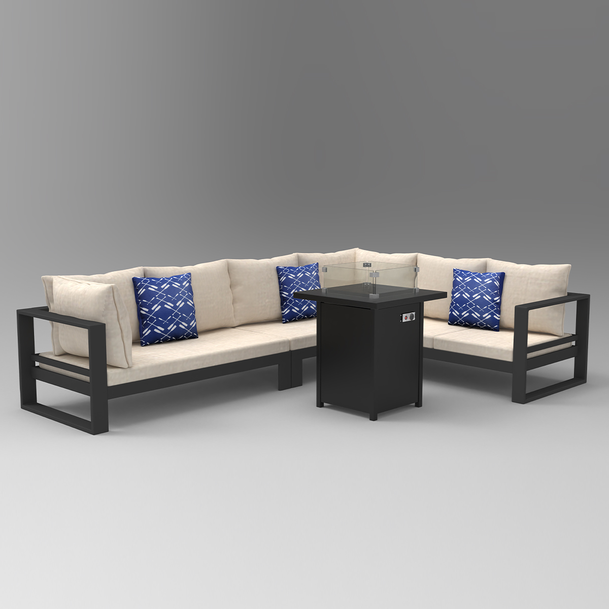 L-Shaped Sofa With Gas Fire Pit Table 