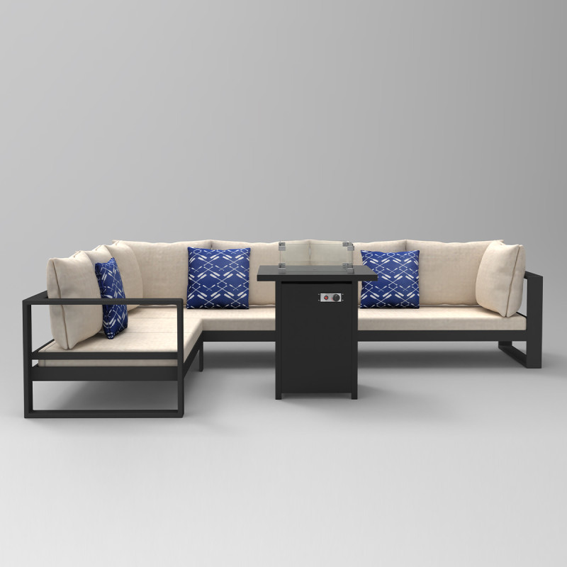 L-Shaped Sofa With Gas Fire Pit Table 