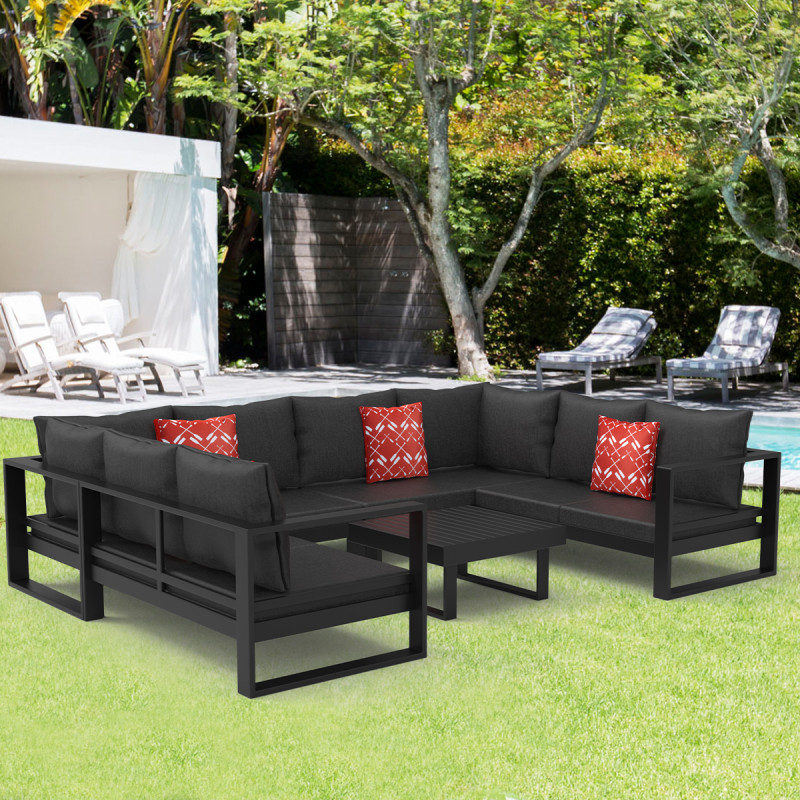 U-Shaped Sofa With Gas Fire Pit Table 